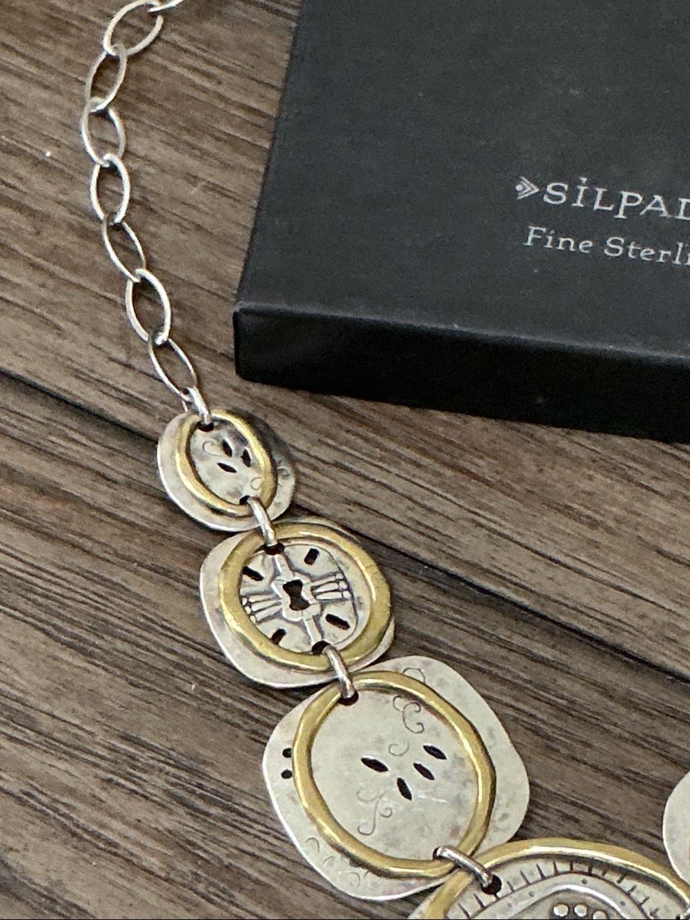 Silpada Two-Tone Sterling Silver and Brass Boho Bib Medallion Necklace - Picture 4 of 6